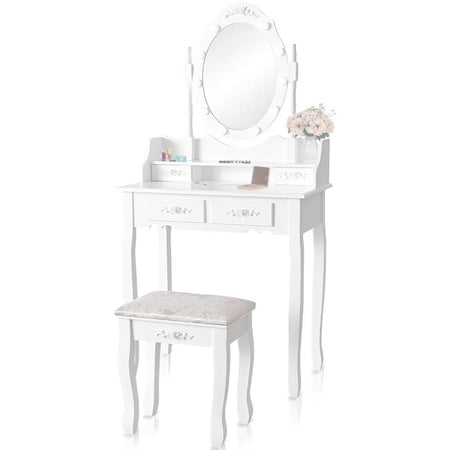 Consolle Trucco Shabby Specchio e Sgabello 10Led Makeup 4Cassetti 71x40 H 149cm
