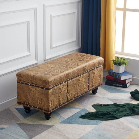 Cassapanca Pouf Contenitore Panca Vintage 80x40 H 43cm con Rivetti Mostarda