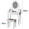 Consolle Trucco Shabby Specchio e Sgabello 10Led Makeup 4Cassetti 71x40 H 149cm