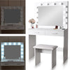 Consolle Trucco Specchio e Sgabello Led Mobile Makeup 2Cassetti 80x40 H 140cm