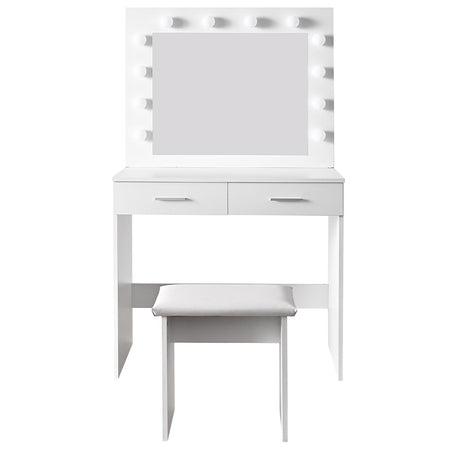 Consolle Trucco Specchio e Sgabello Led Mobile Makeup 2Cassetti 80x40 H 140cm