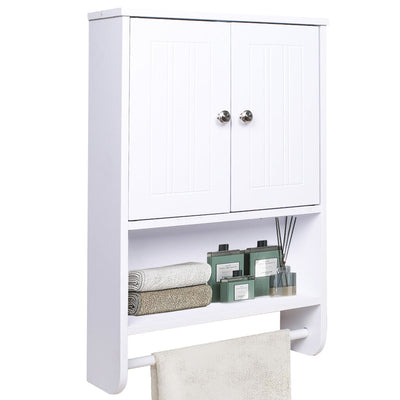 Pensile Armadietto da Bagno 2 ante Porta Asciugamano in legno Bianco H 73 cm