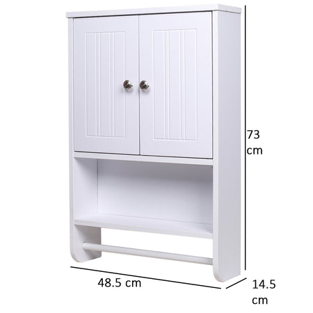 Pensile Armadietto da Bagno 2 ante Porta Asciugamano in legno Bianco H 73 cm