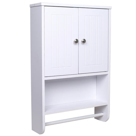 Pensile Armadietto da Bagno 2 ante Porta Asciugamano in legno Bianco H 73 cm