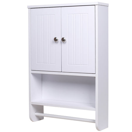 Pensile Armadietto da Bagno 2 ante Porta Asciugamano in legno Bianco H 73 cm