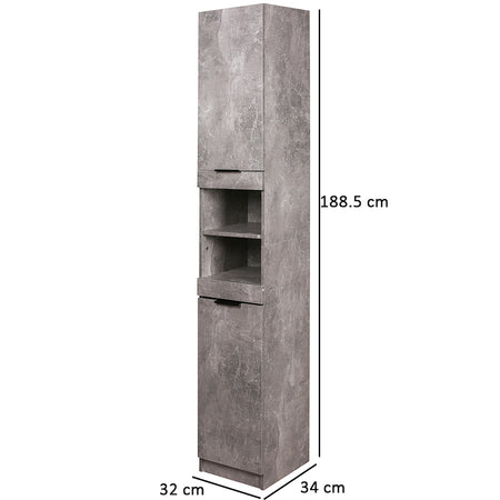 Mobile a Colonna Armadietto Salvaspazio da Bagno 4 Ripiani Interni 2 Ante H188cm