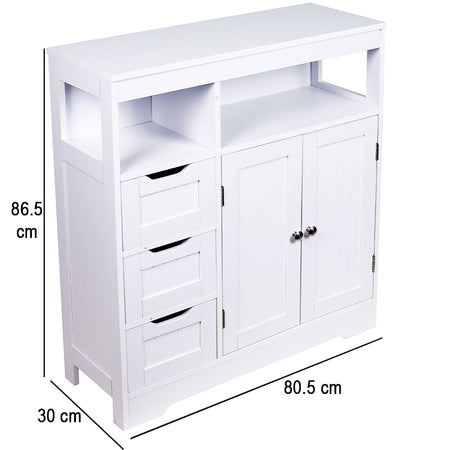 Mobile in Legno 80x30 H 86cm Bagno Camera Ingresso Salvaspazio 2 Ante 3 Cassetti