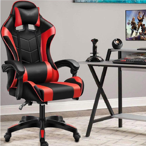 Sedia Poltrona Gaming Ufficio Scrivania Gioco Reclinabile 150° Girevole 2cuscini Rosso