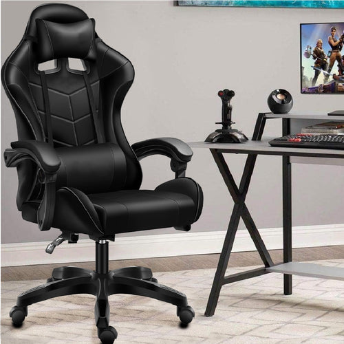 Sedia Poltrona Gaming Ufficio Scrivania Gioco Reclinabile 150° Girevole 2cuscini Nero