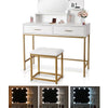 Consolle Trucco Specchio e Sgabello Led Mobile Makeup 2Cassetti 100x40 H 145cm