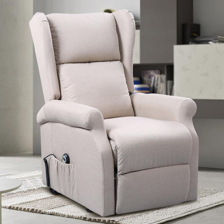 Poltrona Motorizzata Alza Persona Recliner Telecomando Poggia Testa Laterale Beige