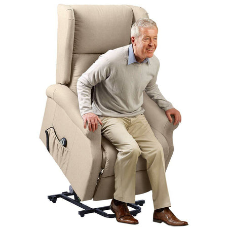 Poltrona Motorizzata Alza Persona Recliner Telecomando Poggia Testa Laterale Beige