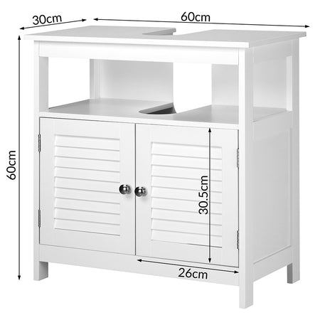Mobile Sotto Lavabo per Bagno in Legno Bianco 2Ante 60x30 H60cm Moderno