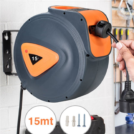 Prolunga Avvolgicavo Elettrico 15mt Presa Shucko Riavvolgimento automatico Freno