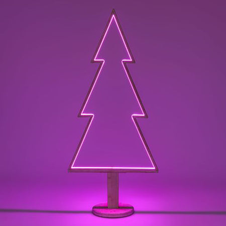 Abete triangolare luminoso con led multicolor e base in legno decorazione natalizia
