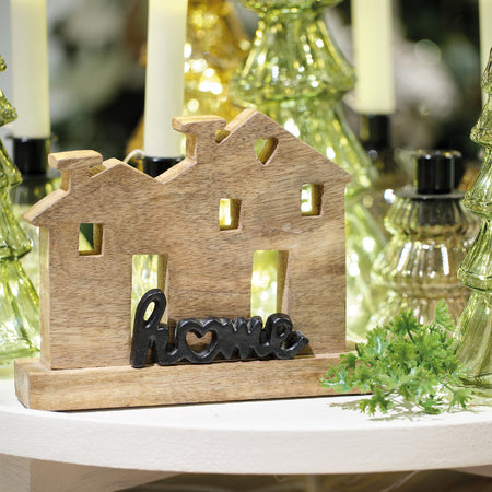 Decorazione natalizia con casette e scritta "Home" in legno da h 16 cm