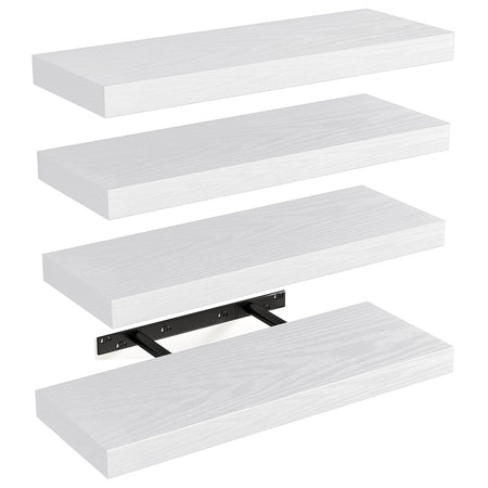 Kit 4 Mensole da Parete con gancio 40x14 H 3 cm Legno MDF Bianco