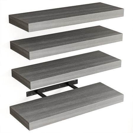 Kit 4 Mensole da Parete con gancio 40x14 H 3 cm Legno MDF Grigio