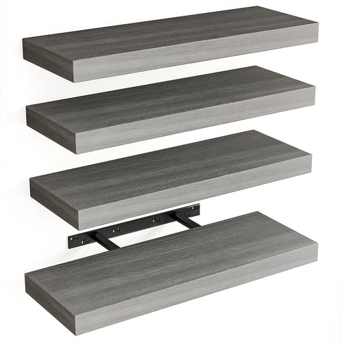 Kit 4 Mensole da Parete con gancio 40x14 H 3 cm Legno MDF Grigio