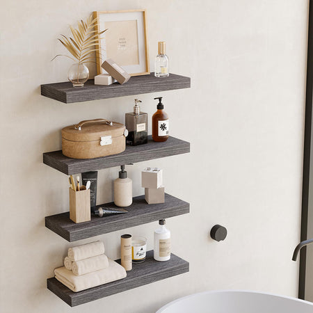 Kit 4 Mensole da Parete con gancio 40x14 H 3 cm Legno MDF Grigio