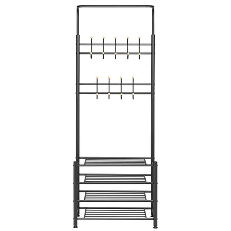 Ingresso Stand Appendiabiti in Metallo 9Ganci 4Ripiani 68.5x35 H187cm Scarpiera Nero