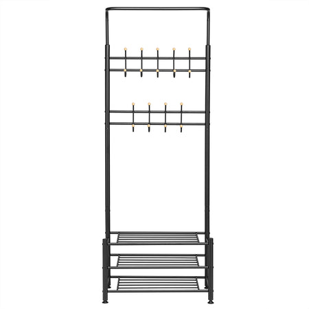 Ingresso Stand Appendiabiti in Metallo 9Ganci 3Ripiani 68.5x35 H187cm Scarpiera Nero