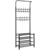Ingresso Stand Appendiabiti in Metallo 9Ganci 4Ripiani 68.5x35 H187cm Scarpiera Nero