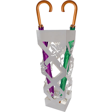 Porta Ombrelli Decorato H. 49 cm Metallo Verniciato Bianco Uso Interno Esterno