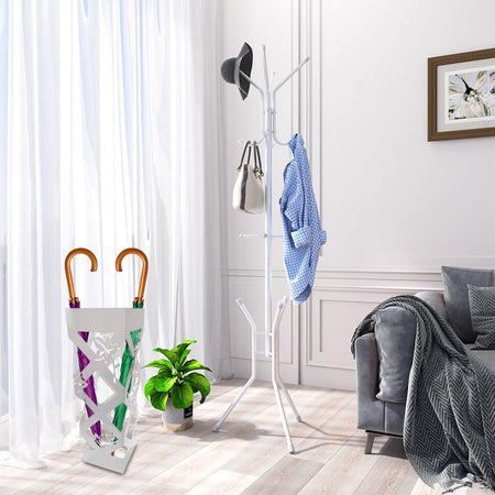 Porta Ombrelli Decorato H. 49 cm Metallo Verniciato Bianco Uso Interno Esterno