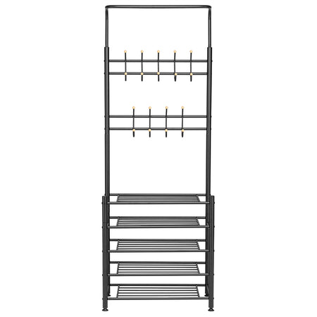 Ingresso Stand Appendiabiti in Metallo 9Ganci 5Ripiani 68.5x35 H187cm Scarpiera Nero