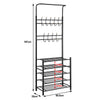Ingresso Stand Appendiabiti in Metallo 9Ganci 5Ripiani 68.5x35 H187cm Scarpiera Nero