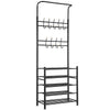 Ingresso Stand Appendiabiti in Metallo 9Ganci 5Ripiani 68.5x35 H187cm Scarpiera Nero