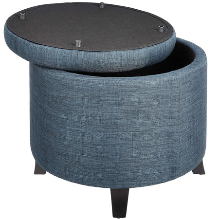 Pouf Sgabello Contenitore in Legno e Tessuto Trapuntato Poggiapiedi Blu 51x51x43