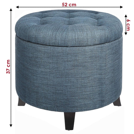 Pouf Sgabello Contenitore in Legno e Tessuto Trapuntato Poggiapiedi Blu 51x51x43