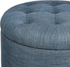 Pouf Sgabello Contenitore in Legno e Tessuto Trapuntato Poggiapiedi Blu 51x51x43