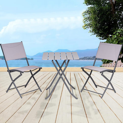 Set 3 Pezzi Tavolo con 2 Sedie Bar Hotel B&B Giardino Metallo Verniciato Pieghevole Grigio
