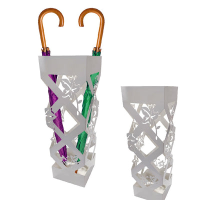 Porta Ombrelli Decorato H. 49 cm Metallo Verniciato Bianco Uso Interno Esterno