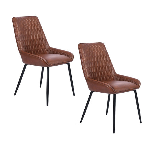 Sedia kit 2pz Pelle Ecologica Marrone Sala da Pranzo Ristorante Cucina Schienale Decorato