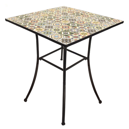 Tavolo con mosaico "Flower" in acciaio verniciato e piano in ceramica da giardino 80 cm