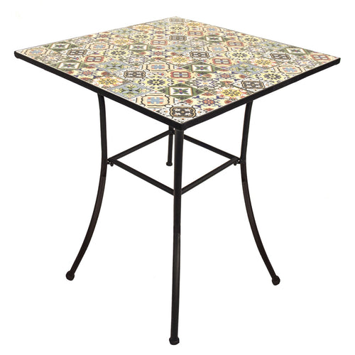 Tavolo con mosaico Flower in acciaio verniciato e piano in ceramica da giardino 80 cm