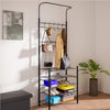 Ingresso Stand Appendiabiti in Metallo 9Ganci 5Ripiani 68.5x35 H187cm Scarpiera Nero