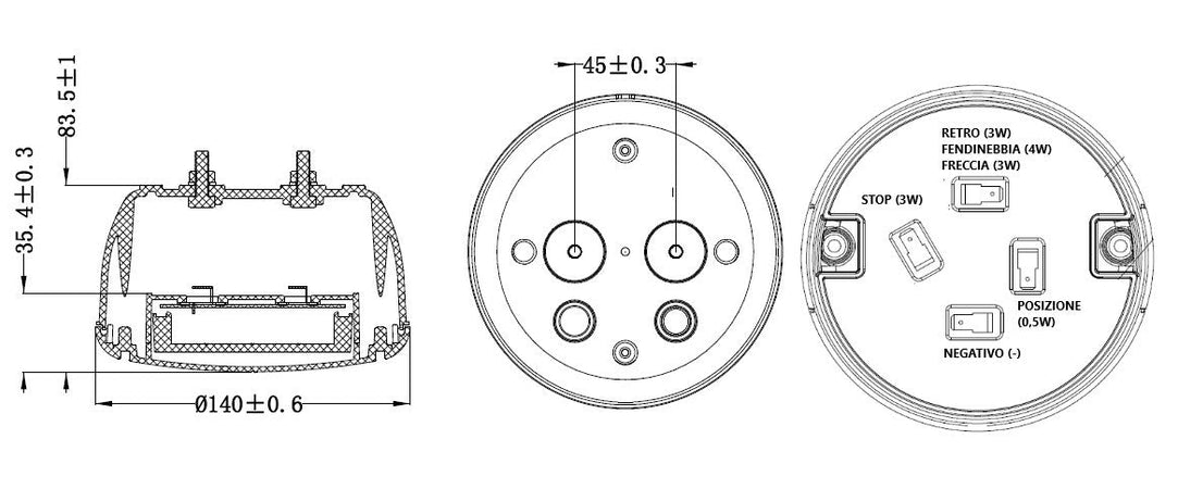 Fanale posteriore dx-sx a LED Ø140mm