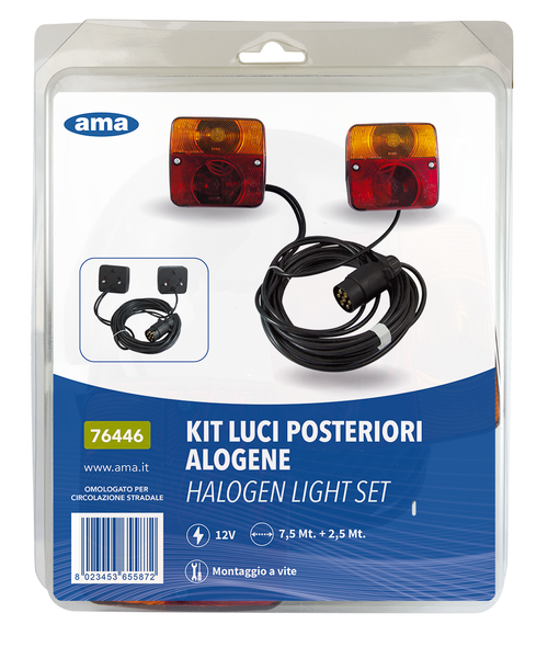 Kit luci posteriori alogene 12V con cavi 7,5+2,5m