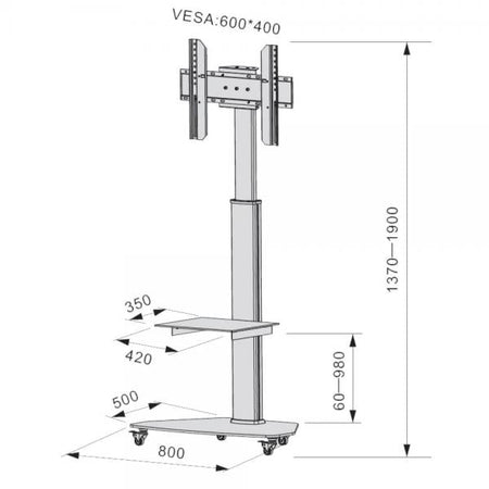 Supporto a Pavimento con Mensola Trolley TV LCD/LED/Plasma 37-70'' Silver