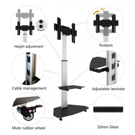 Supporto a Pavimento con Mensola Trolley TV LCD/LED/Plasma 37-70'' Bianco