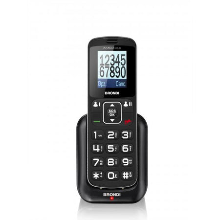 BRONDI AMICO HOME (NERO) - TELEFONO CELLULARE PER ANZIANI - TASTO SOS - TORCIA - CONTROLLO REMOTO - ANNUNCIO VOCALE - BASE DI RICARICA