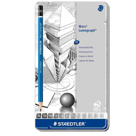 Astuccio Metallo 12 Matite Grafite Mars Lumograph 12Gradazioni Staedtler