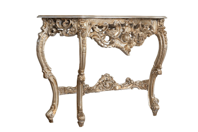 Biscottini Consolle Biscottini Legno Foglia Argento Anticato 135x38x87 Stile Fiorentino