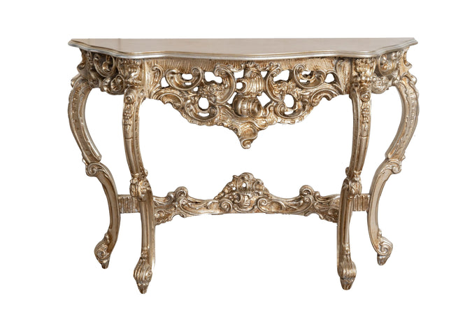 Biscottini Consolle Biscottini Legno Foglia Argento Anticato 135x38x87 Stile Fiorentino