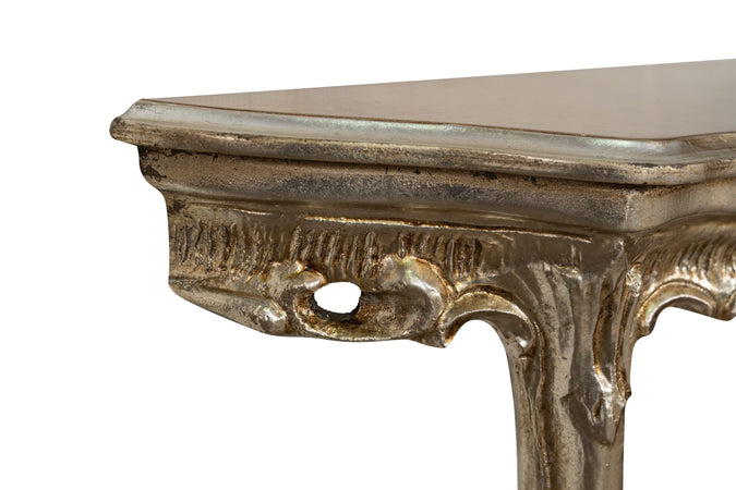 Biscottini CONSOLLE IN LEGNO FINITURA FOGLIA ARGENTO ANTICATO MADE IN ITALY dimensioni